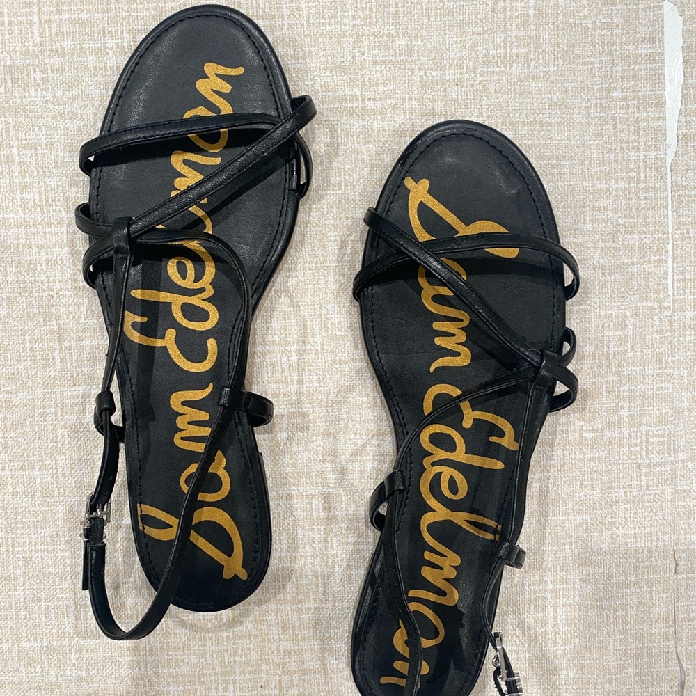 Sam Edelman Womens Black Slingback Strappy Sandals Size 8 Black Leather Open Toe